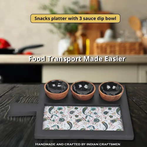 Vista 5 de Zenith's DECOR Bandeja de madera hecha a mano para servir aperitivos, plato de aperitivos, plato multiusos para servir pasteles, aperitivos