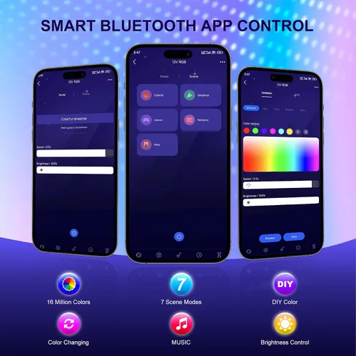 Vista 5 de AXMOTUT Tira de luces LED Bluetooth RGB COB, tira de luz LED regulable de 12 V de 9.8 pies con aplicación inteligente y control remoto
