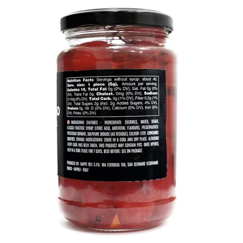 Vista 2 de Nappi 1911, Cerezas de Cóctel Maraschino con Tallo en Almíbar, Tarro de 13,76 oz (390 g) Producto de Italia