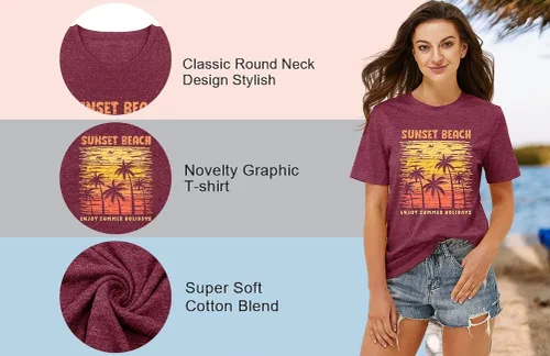 Vista 7 de Beach Shirts for Women Hawaiian Graphic Tees Sunshine Summer Vacation Vintage Tshirt Tops