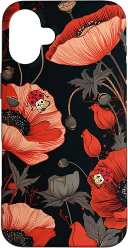 Vista 23 de Poppy Flower Ladybug Red & Black Pattern Case for iPhone 17