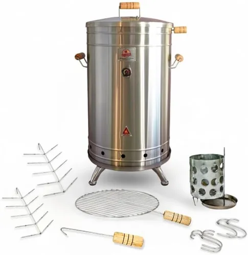 Vista 9 de Parrilla vertical 2 en 1 para ahumar (16 libras) - Acero inoxidable 304 de alta calidad - Termómetro y ventilación para barbacoa de carbón Barril