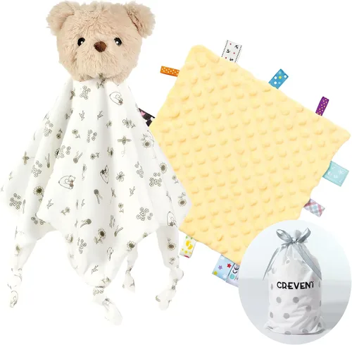 Vista 35 de CREVENT Mantas de bebé suaves y acogedoras para niños y niñas + manta de seguridad, juego con una bolsa de regalo esenciales para recién nacidos Gris