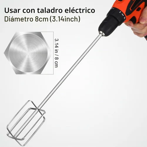 Vista 3 de PRETYZOOM - Varilla de revolver carne manual de acero inoxidable para mezclar sin taladros, batidor largo de cocina para pasta de olla caliente