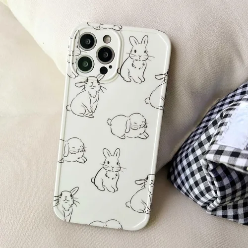 Vista 2 de Casechics Funda compatible con iPhone, bonita funda suave a prueba de golpes con diseño de conejito de dibujos animados (blanco, iPhone 11)
