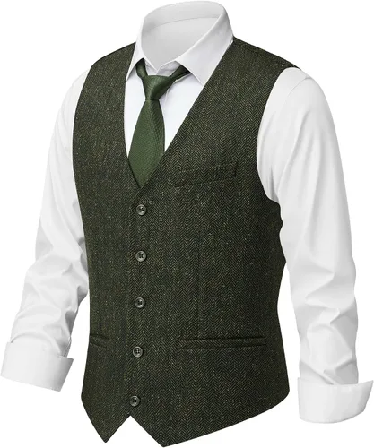 Vista 11 de MAGE MALE Chaleco de traje de tweed en espiga para hombre, chaleco vintage Marrón
