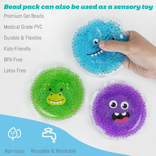 Vista 5 de LotFancy Paquetes de hielo para niños Boo Boos, paquete de 3, paquetes de frío caliente reutilizables con bonitas mangas de felpa, almohadillas