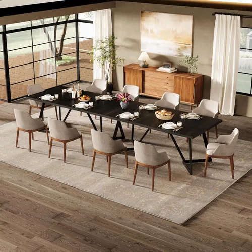 Vista 7 de Tribesigns Mesa de comedor grande de 70.86 pulgadas para 6-8, moderna mesa de comedor con marco de metal, mesa rectangular de cocina para el hogar