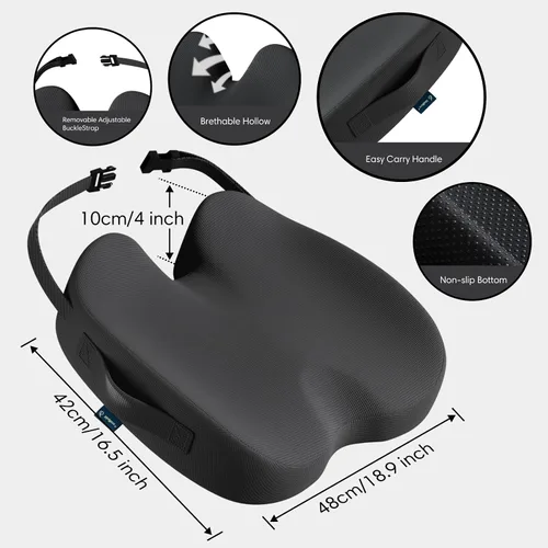 Vista 3 de Cojín de asiento de espuma viscoelástica para aliviar el dolor de Negro