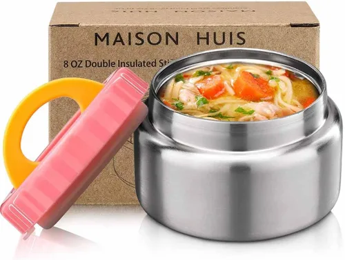 Vista 12 de MAISON HUIS Tarro térmico de sopa de 15 onzas de boca ancha aislado al vacío de acero inoxidable, a prueba de fugas, para alimentos calientes