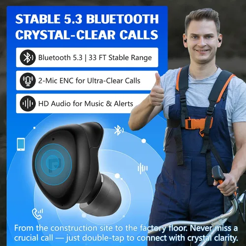 Vista 3 de PROHEAR EP03 - Auriculares Bluetooth de Protección Auditiva - OSHA 25dB NRR, Verdaderamente Inalámbricos, Resistente con 2 Micrófonos ENC