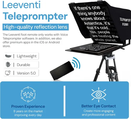 Vista 2 de Teleprompter 4.0 12" Compatible con iPad, tableta, smartphone y cámara DSLR, control remoto o aplicación, compatible con Android e iOS, ideal