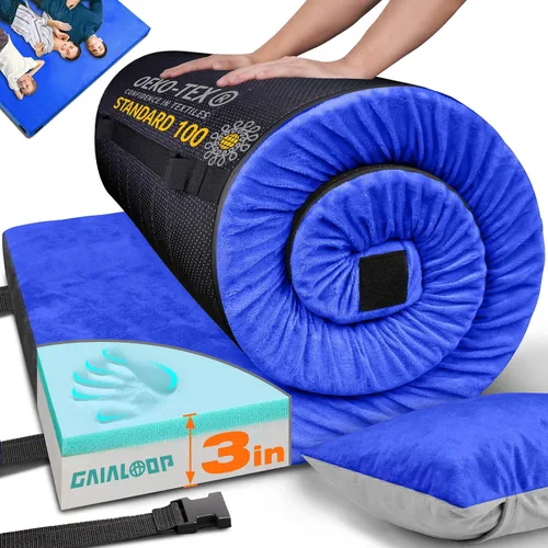 Vista 37 de GAIALOOP Colchón de Espuma Viscoelástica de 3 Pulgadas para Acampar, Almohadilla de Dormir de Doble Capa Gruesa para Coche, Tienda, Cama