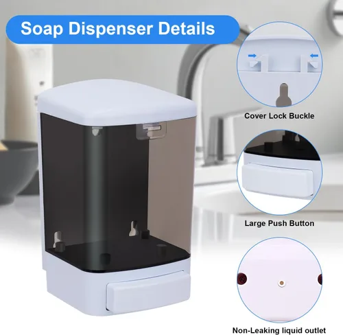 Vista 4 de Dispensador de jabón para montaje en pared, 33.8 oz/33.8 fl oz, dispensador de jabón manual comercial montado en la pared para baño, cocina, hotel