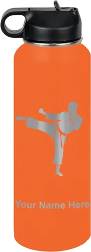 Vista 15 de Botella de agua personalizada LaserGram, Karate Man, de acero inoxidable con aislamiento al vacío de doble pared con tapa abatible, regalo grabado