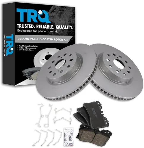 Vista 142 de TRQ Juego de pastillas de freno delantero y rotores con revestimiento de cerámica compatible con Jeep Compass Patriot 2017