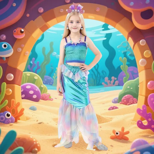 Vista 6 de Disfraz de sirena para niñas, disfraz de princesa para cumpleaños, cosplay, disfraces de Halloween con accesorios