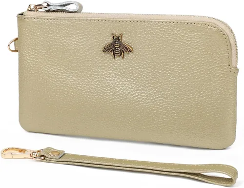 Vista 10 de imeetu Bolso de mano con asa para muñeca de cuero para mujeres, monedero para celular con correa para la muñeca A-manzana verde
