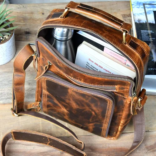 Vista 7 de Bolso bandolera pequeño de cuero para hombre, bolso de cuero para hombre, bolso de hombro vintage, bolso cruzado para el trabajo