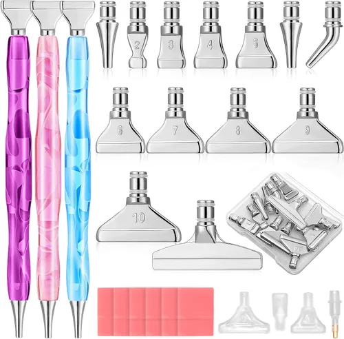 Vista 9 de ZYNERY Kit de 40 bolígrafos de pintura de diamante, 13 puntas de acero inoxidable para accesorios de pintura de diamantes con 12 arcilla, bolígrafos
