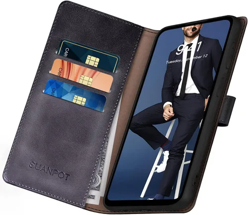 Vista 4 de SUANPOT Funda tipo cartera para Google Pixel 7 Pro 5G con bloqueo RFID, tarjetero de crédito, funda protectora de piel sintética con tapa para Negro