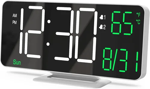 Vista 13 de KOSUMOSU Relojes despertadores para dormitorios, 6.7 pulgadas, pequeño reloj digital negro, LED, reloj despertador de escritorio con atenuación