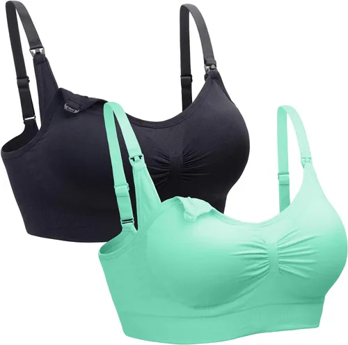 Vista 11 de Suekaphin - Paquete de 2 piezas, brasier de maternidad para lactancia durante el embarazo, cómodo para dormir con extensores 2negro