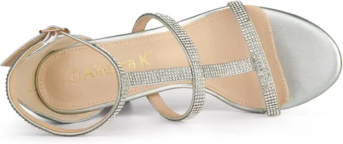 Vista 4 de Allegra K Sandalias de tacón alto con correa de tobillo y diamantes de imitación para mujer