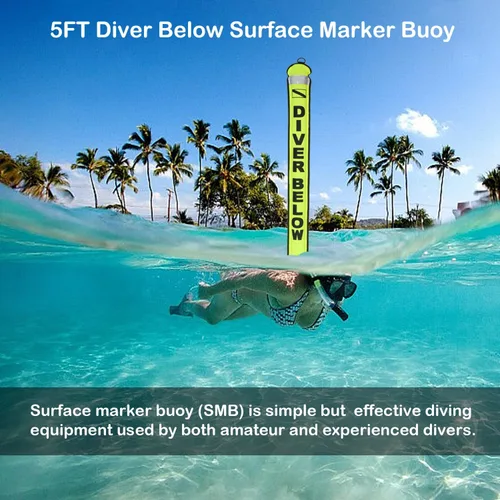 Vista 7 de Boya de marcador de superficie SMB de 5 pies, tubo de señal de señal, buceo, marcador inferior abierto con banda reflectante de alta visibilidad