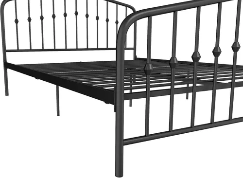 Vista 9 de Novogratz Bushwick - Marco de cama Queen de metal con cabecera ligeramente triangular, husillos insertados, base ajustable para almacenamiento,