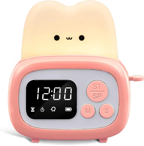 Vista 11 de QANYI Lámpara Reloj Temporizador Pequeña Tostadora, Linda Luz Nocturna con Herramienta de Gestión del Tiempo y Reloj de Mesa con Alarma
