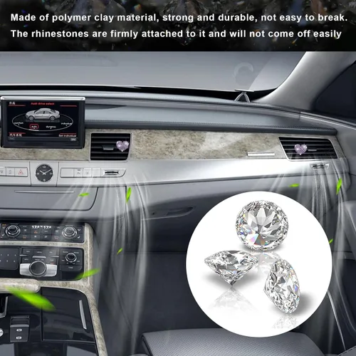 Vista 4 de Ziciner 2 piezas de dijes de clips para ventilación de aire de coche con corazón brillante, clips para salida de aire de coche con forma de corazón