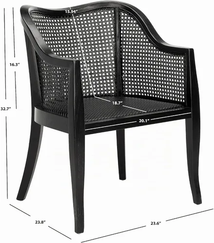 Vista 3 de SAFAVIEH Home Collection - Silla de comedor Maika de madera maciza negra y ratán de caña, totalmente montada (DCH9500C)