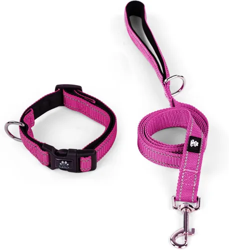 Vista 13 de IVY&LANE Juego de collar y correa reflectante para perro, collares de perro acolchados de neopreno ajustable para cachorros, collar de nailon
