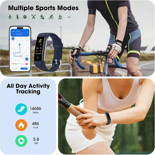 Vista 2 de Rastreador de fitness con monitor de frecuencia cardíaca y oxígeno en sangre, rastreador de actividad, monitor de sueño, rastreador de salud, reloj