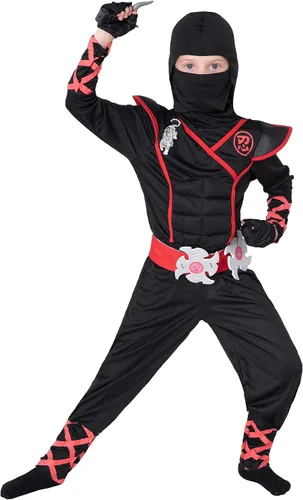 Vista 8 de Spooktacular Creations niños disfraz de ninja de lujo para niños con Dagas y estrellas para lanzar