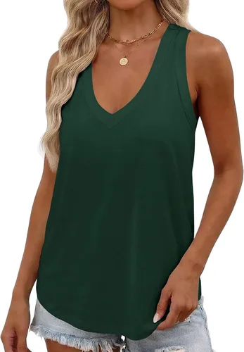 Vista 13 de Smile Fish Camiseta sin mangas de verano con cuello en V profundo para mujer, ajuste holgado, sin mangas