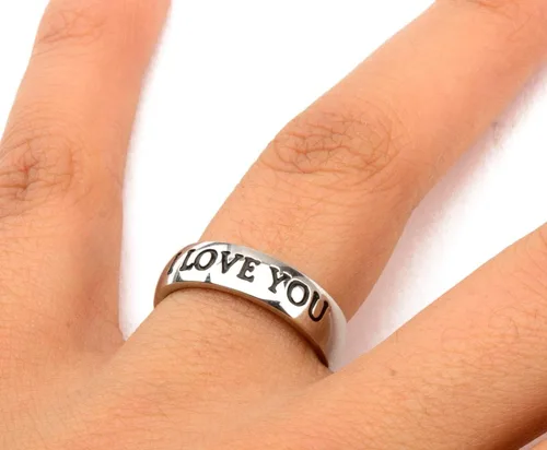 Vista 3 de STAR WARS Anillo unisex de acero inoxidable con texto en inglés "I Love You", talla 9