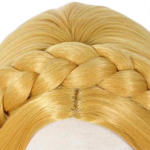 Vista 8 de Linfairy Peluca larga rubia para mujer, pelucas de cosplay de Halloween con 2 orejas de elfo