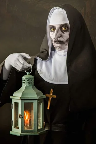 Vista 6 de CR ROLECOS The Nun Costume Plus Size Scary Nun Outfit Priest Halloween Costume Black