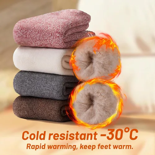 Vista 4 de HUGSWEET 4 pares de calcetines térmicos gruesos para mujer, calcetines de invierno cálidos para clima frío extremo, calcetines suaves y acogedores