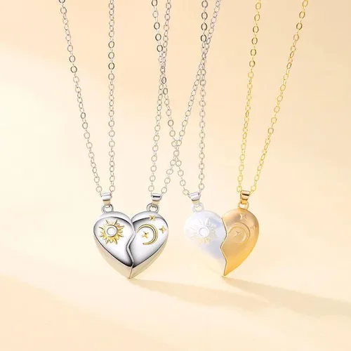 Vista 6 de Collar de pareja anillos para mujeres y hombres, collares a juego con corazón para parejas, novias y novias, regalo para el día de San Valentín