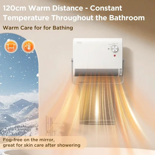 Vista 2 de EasyAcc Calentadores de Pared para Uso en Interiores, Montados en la Pared, (IPX2) Calentadores de Pared PTC de 1200W para Baño, Oscilación de 30°