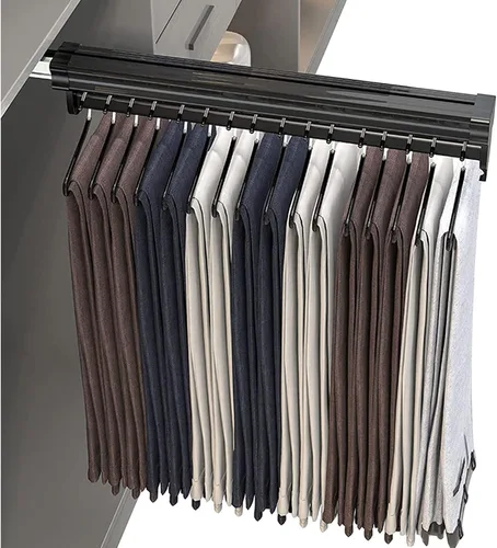 Vista 3 de Barra extensible para ropa con pista deslizante, barra de valet extraíble ajustable de 10.2-2.4 in, barra de perchero para ropa, soporte de carga