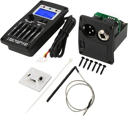 Vista 6 de Tbest Preamplificador de guitarra, ecualizador de preamplificador de guitarra, sintonizador digital F 5T 5 bandas, pastilla de sintonizador digital