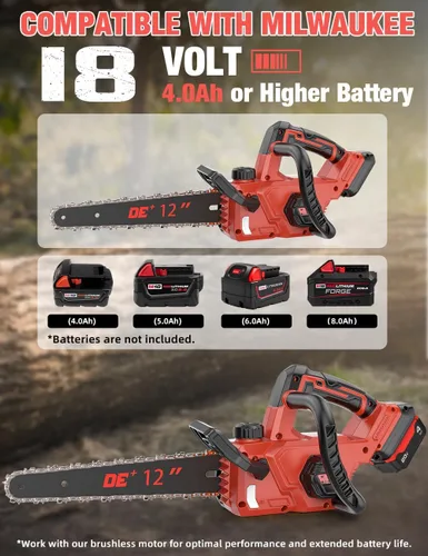 Vista 2 de Motosierra eléctrica sin escobillas de 12 pulgadas, inalámbrica, para batería Dewalt de 20 V, motosierra compacta con corte potente de 44.3 pies/S