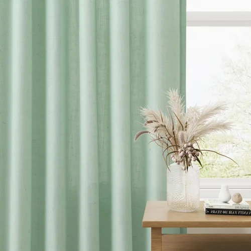 Vista 5 de Cortinas de lino verde aguamarina de 84 pulgadas de largo, juego de 2 paneles semitransparentes con bolsillo para barra para comedor, decoración