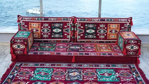 Vista 3 de arabicsofa Sofá Majlis Árabe Granate con Cojines – Sofá Modular de Dos Plazas de Suelo para Sala de Estar