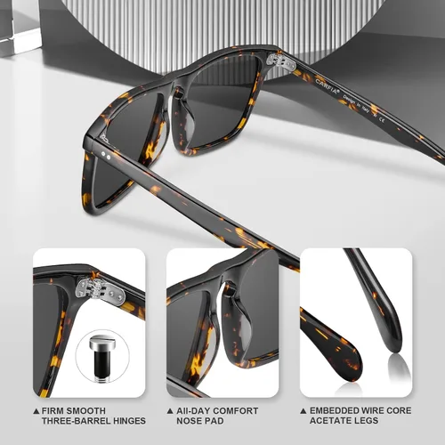Vista 5 de CARFIA Acetate Polarized Sunglasses for Men UV Protection Fashion Retro Cool Sun Glasses Driving Fishing Golf Eyewear