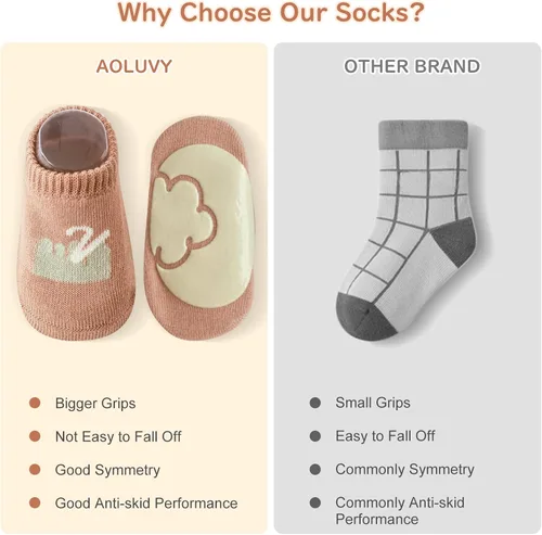 Vista 6 de Aoluvy Toddler Baby Non Slip Socks Spring Summer-5 Pairs.Anti Slip Cozy Kids Socks With Non Skid Grips for BoyGirl Infants